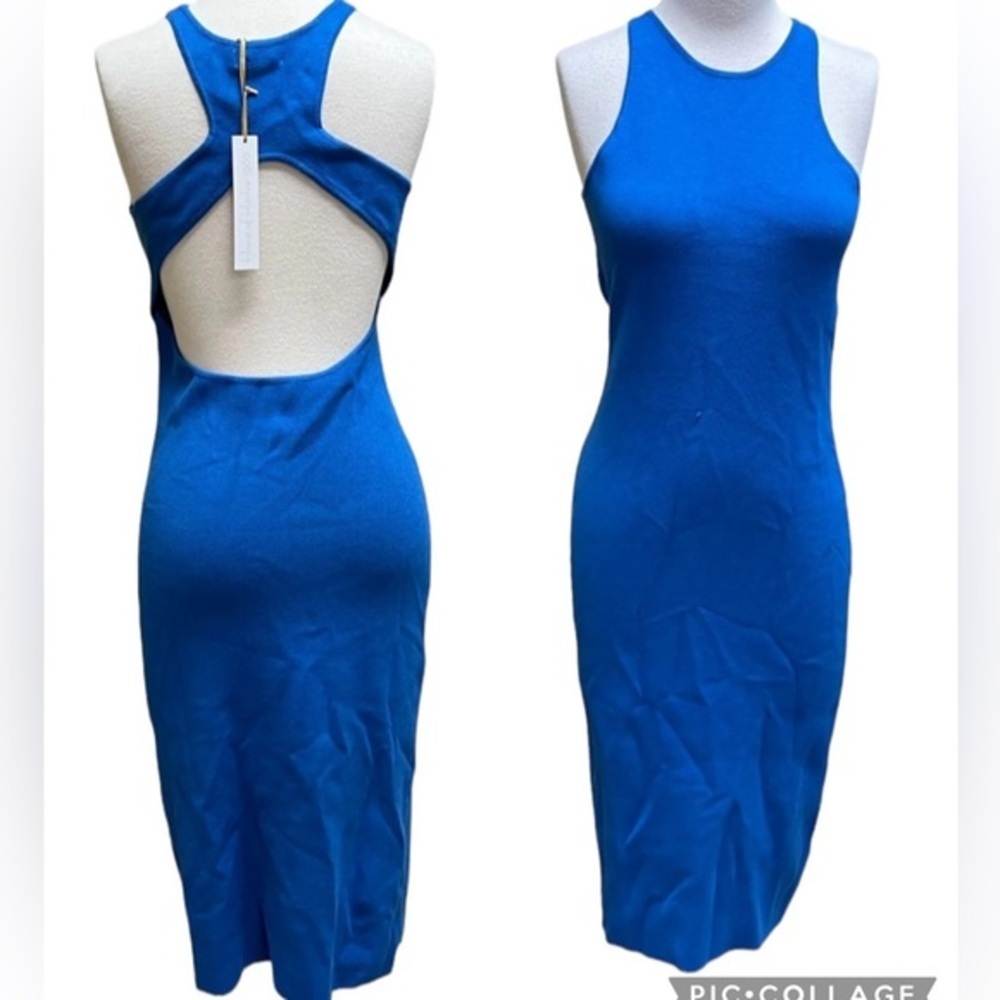 HOUSE OF HARLOW 1960 SLEEVELESS BLUE KNIT BODYCON OPEN BACK RACERBACK DRESS L